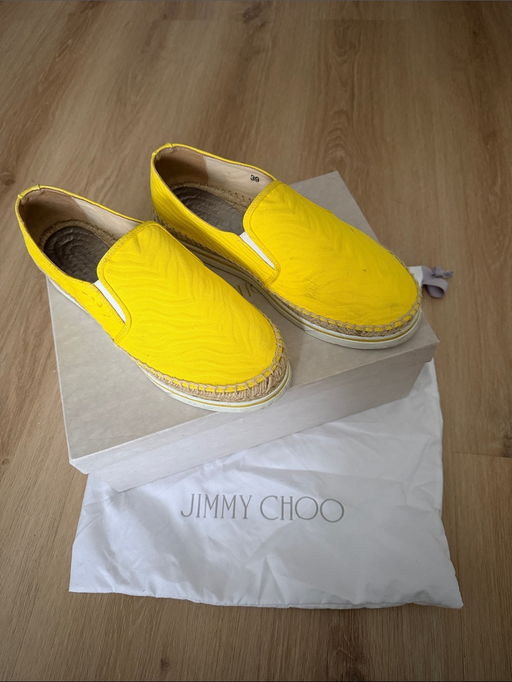 Jimmy Choo Yellow Espadrille Slip-On Flats EU 39 US 9 Designer